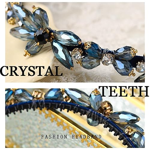 Firuilo Thin Rhinestones Headband Blue Crystal Hair Bands Sparkle Beaded Head Bands for Women(Blue) - Image 3