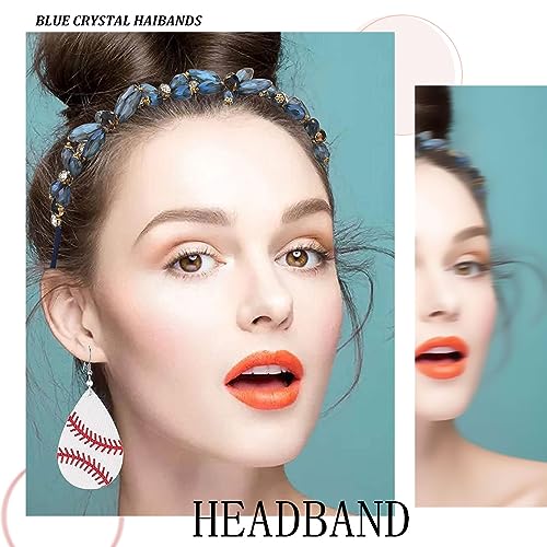 Firuilo Thin Rhinestones Headband Blue Crystal Hair Bands Sparkle Beaded Head Bands for Women(Blue) - Image 4