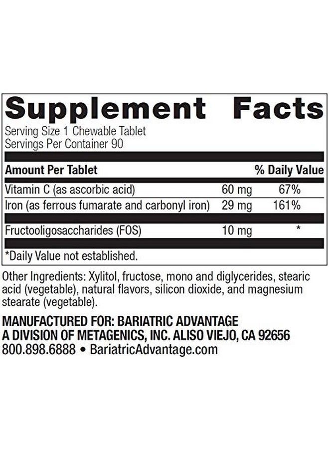 Bariatric Advantage - Chewable Iron 29 Mg With Vitamin C For Increased Absorption And Utilization Easily Digestible For Gastric Bypass And Sleeve Gastrectomy Surgery Patients Passion Fruit 90 Count - Image 1