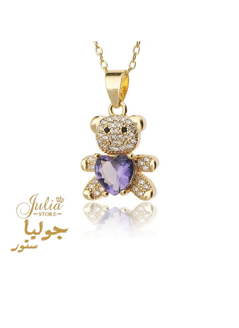 Julia Store 18K Gold Plated Stainless Steel Cute Teddy Bear with Heart Necklace  - Image 1