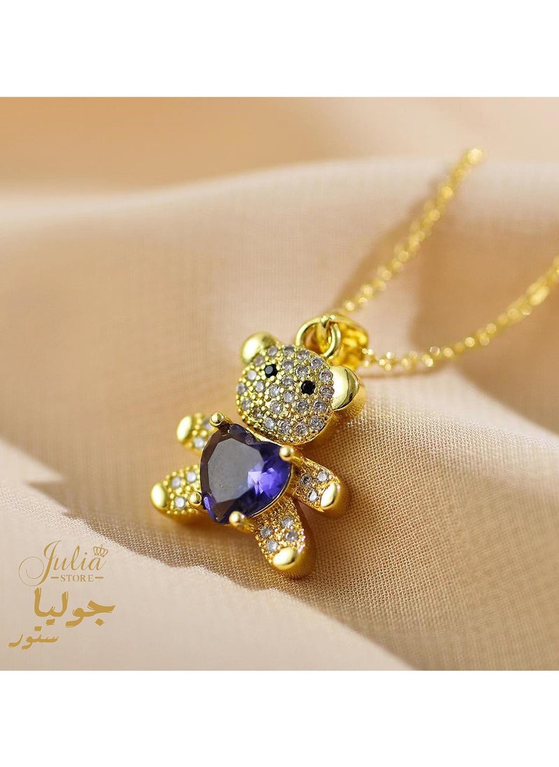 Julia Store 18K Gold Plated Stainless Steel Cute Teddy Bear with Heart Necklace  - Image 2