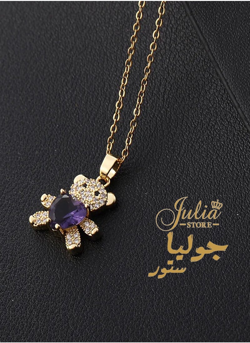 Julia Store 18K Gold Plated Stainless Steel Cute Teddy Bear with Heart Necklace  - Image 3
