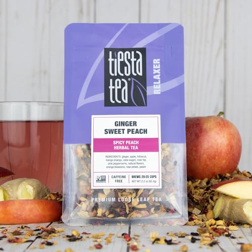 Tiesta Tea - Ginger Sweet Peach, Loose Leaf, Spicy Peach Herbal Tea, Non-Caffeinated Tranquility Blend, Bulk Herbal Leaves with Hibiscus & Cane Sugar, 25 Cups, 2.2 Ounce Resealable Pouch - Image 2