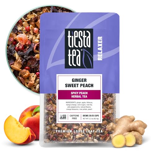 Tiesta Tea - Ginger Sweet Peach, Loose Leaf, Spicy Peach Herbal Tea, Non-Caffeinated Tranquility Blend, Bulk Herbal Leaves with Hibiscus & Cane Sugar, 25 Cups, 2.2 Ounce Resealable Pouch - Image 1
