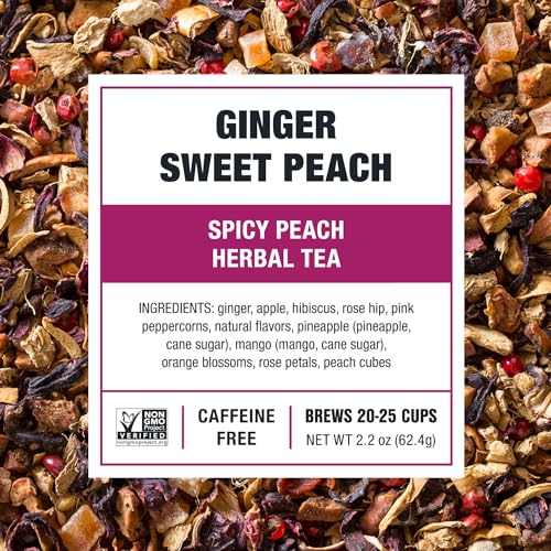 Tiesta Tea - Ginger Sweet Peach, Loose Leaf, Spicy Peach Herbal Tea, Non-Caffeinated Tranquility Blend, Bulk Herbal Leaves with Hibiscus & Cane Sugar, 25 Cups, 2.2 Ounce Resealable Pouch - Image 3