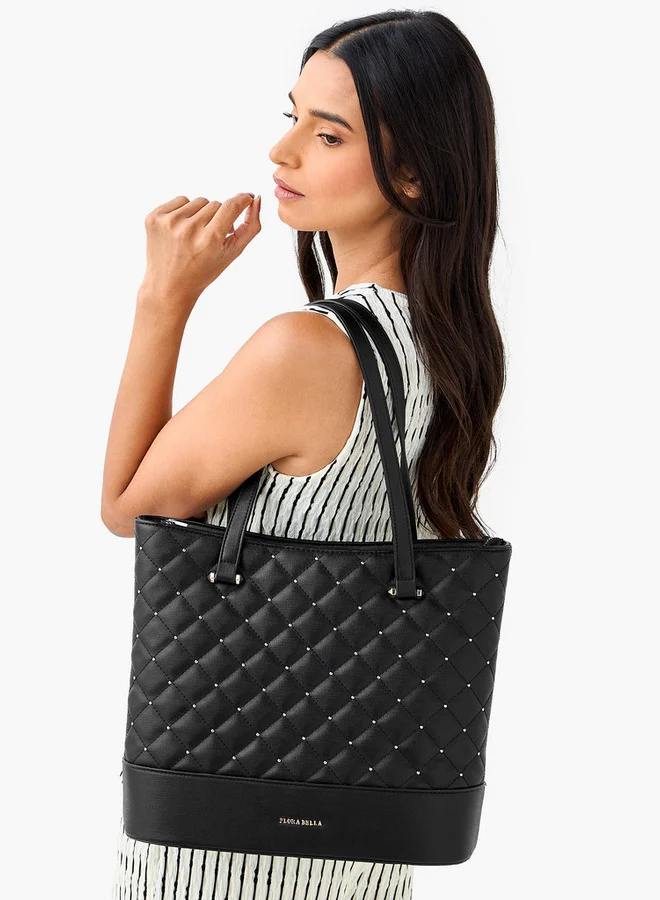 Flora Bella By Shoexpress Quilted Tote Bag with Double Handle and Zip Closure