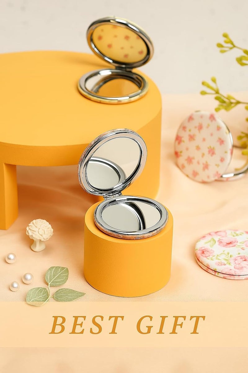 Entiregift Mini Compact Round Mirror Magnifying Travel Folding Mirror Small Portable Vanity Makeup Mirror with Handheld Cosmetic Mirror for Purse Pocket Mirror for Women  Girls  - Image 3