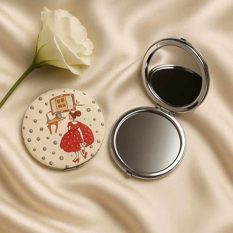 Entiregift Mini Compact Round Mirror Magnifying Travel Folding Mirror Small Portable Vanity Makeup Mirror with Handheld Cosmetic Mirror for Purse Pocket Mirror for Women  Girls  - Image 2