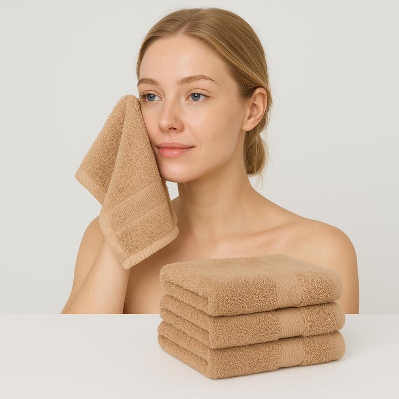 Burak Tekstil Cotton Towel Set, 4 Pieces, Face Towel 30 x 30 cm (Beige, 4 Face Towels (30 x 30)) - Image 2