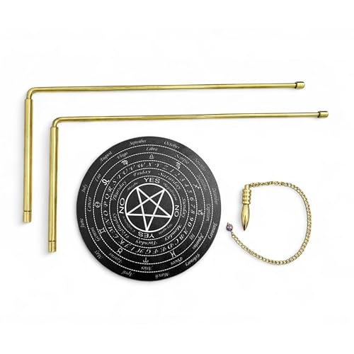 TREE MAISON CORONATING HOMES Brass Dowsing Rods Pair for Vastu | 5 mm Diameter | Set with Board & Brass Pendulum (Assorted) | Aura Energy Scanner | Feng Shui | Reiki | Dowsing Rods | L-Rod - Image 1