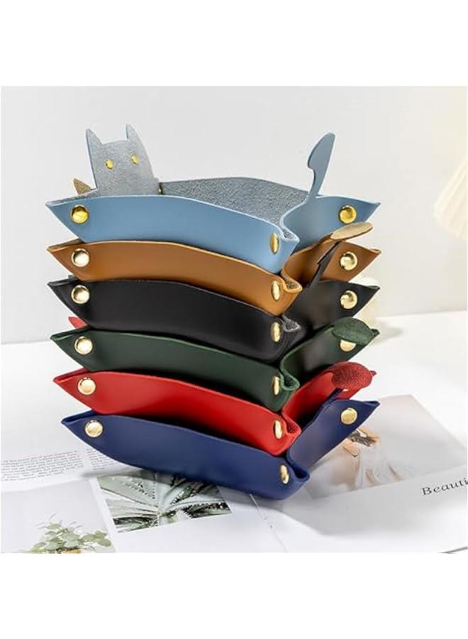 هوكور صينية فاليه من بيكبيس - صينية فانيتي من الجلد الصناعي بجانب السرير، حامل للمفاتيح والجوال والمحفظة والعملات المعدنية والمجوهرات بنمط قطة، اخضر (20-2) - Image 2