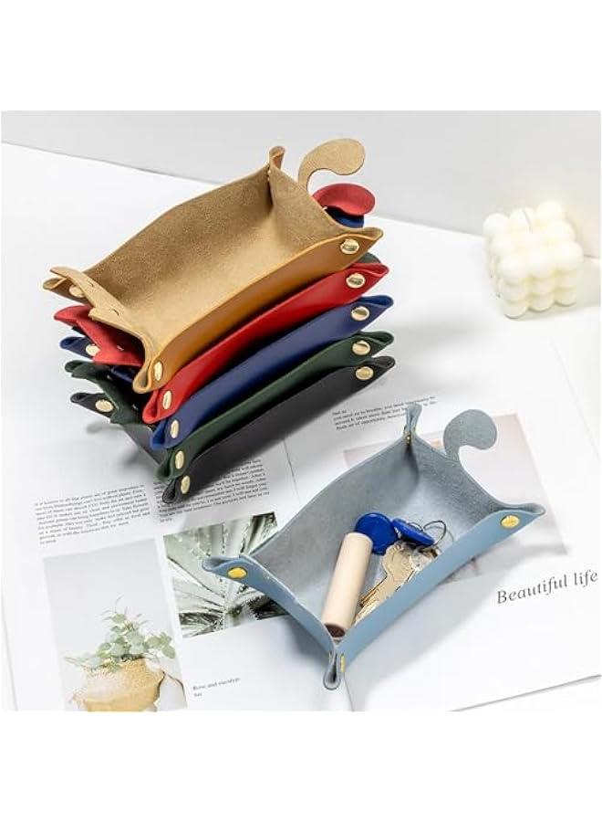 هوكور صينية فاليه من بيكبيس - صينية فانيتي من الجلد الصناعي بجانب السرير، حامل للمفاتيح والجوال والمحفظة والعملات المعدنية والمجوهرات بنمط قطة، اخضر (20-2) - Image 3