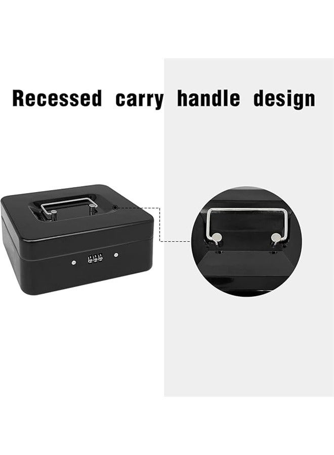 yongsheng Steel Cash Box with Combination Lock, Metal Small Money Organizer with Removable Money Tray,Cash Storage Box with Lockable Cover (Black - 20*16*9cm) - Image 3