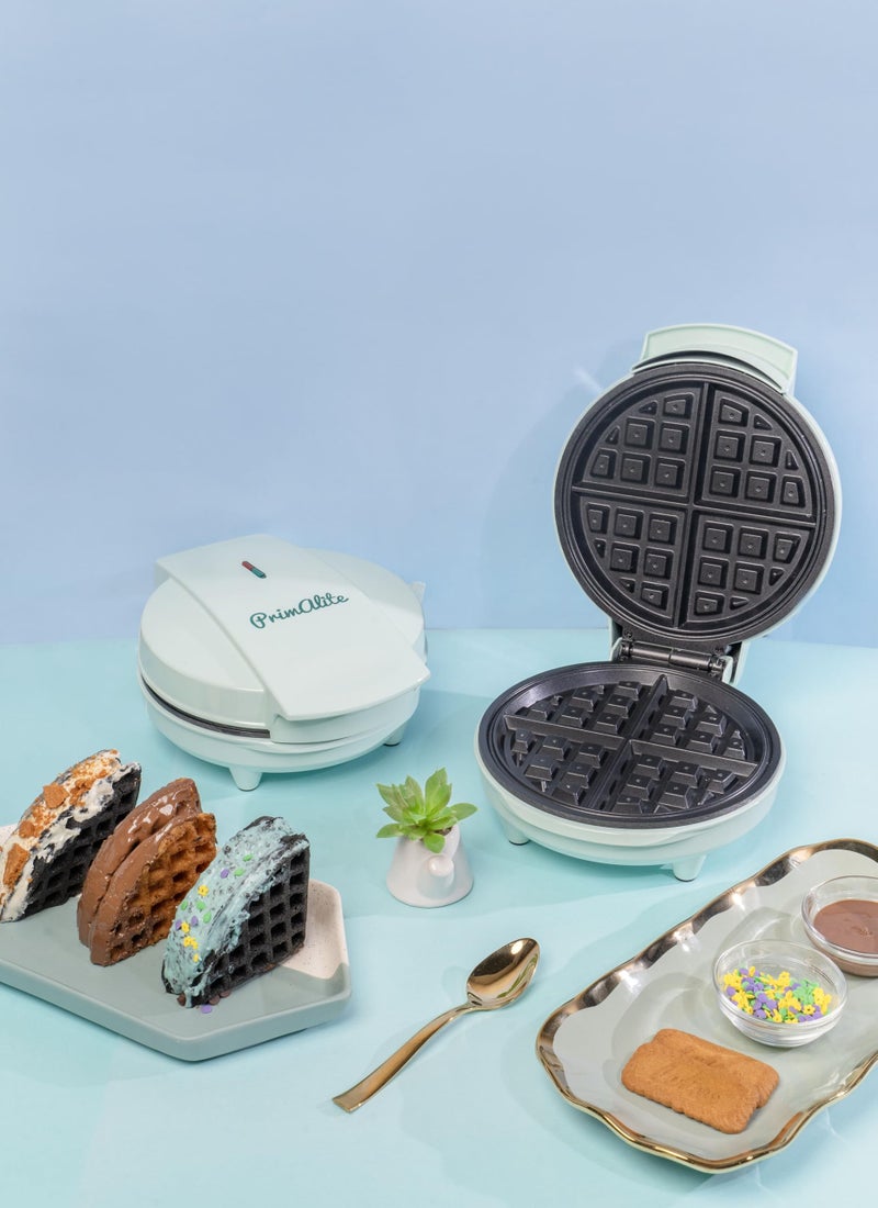 Primalite Classic 8” Waffle Maker Machine- 700 Watts | Stainless Steel Non-Stick Cooking Plates & Cool Touch Handle | Belgian Round Electric Iron | Indicator Light & Easy to use- Mint Green - Image 5