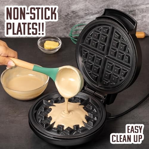Primalite Classic 8” Waffle Maker Machine- 700 Watts | Stainless Steel Non-Stick Cooking Plates & Cool Touch Handle | Belgian Round Electric Iron | Indicator Light & Easy to use- Mint Green - Image 4