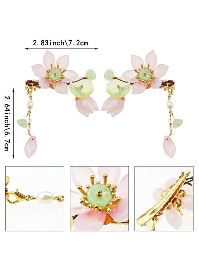 Capiant 1 Pair of Pink Handmade Lotus Hair Clips, Vintage Pink Flower Hair Clips, Tassel Hair Clip, Hanfu Decorative Hair Clips, and Chinese Hair Accessories, for Women Bride Bridesmaids - Image 2