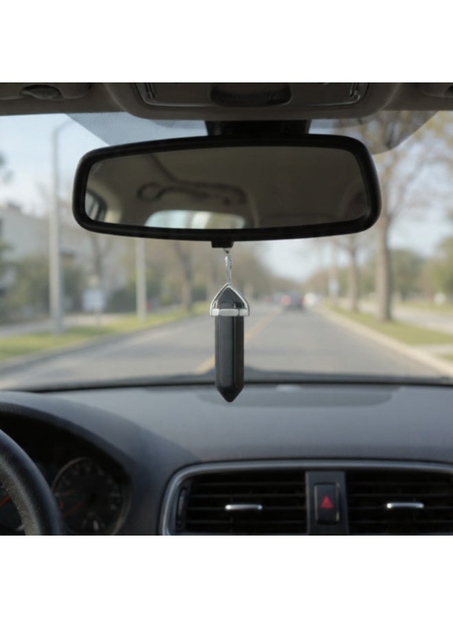Natural Black onyx Quartz crystal Car Mirror Hanger, Decorative Pendant with Cord, Rearview Mirror Accessory - Image 2
