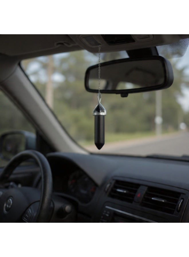 Natural Black onyx Quartz crystal Car Mirror Hanger, Decorative Pendant with Cord, Rearview Mirror Accessory - Image 1