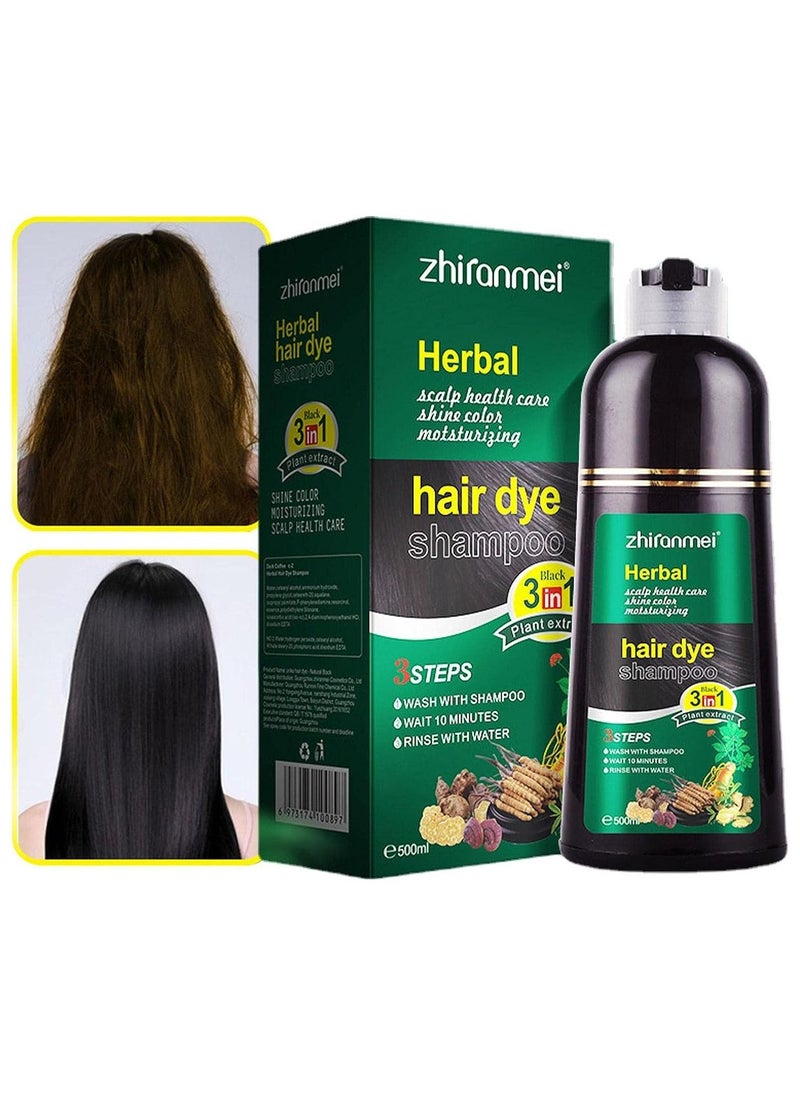 Herbal - Black Hair Shampoo - Black Hair Dye 3 in 1 with Natural Ingredients | 500ml Instant Hair Color Shampoo Hair Dye Shampoo for Women Men, Coloring Shampoo in Minutes At Home Hamil - Image 1