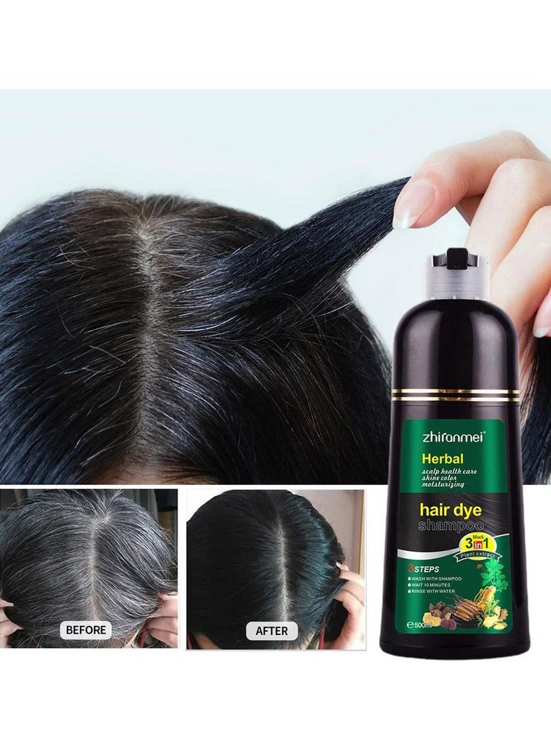 Herbal - Black Hair Shampoo - Black Hair Dye 3 in 1 with Natural Ingredients | 500ml Instant Hair Color Shampoo Hair Dye Shampoo for Women Men, Coloring Shampoo in Minutes At Home Hamil - Image 1