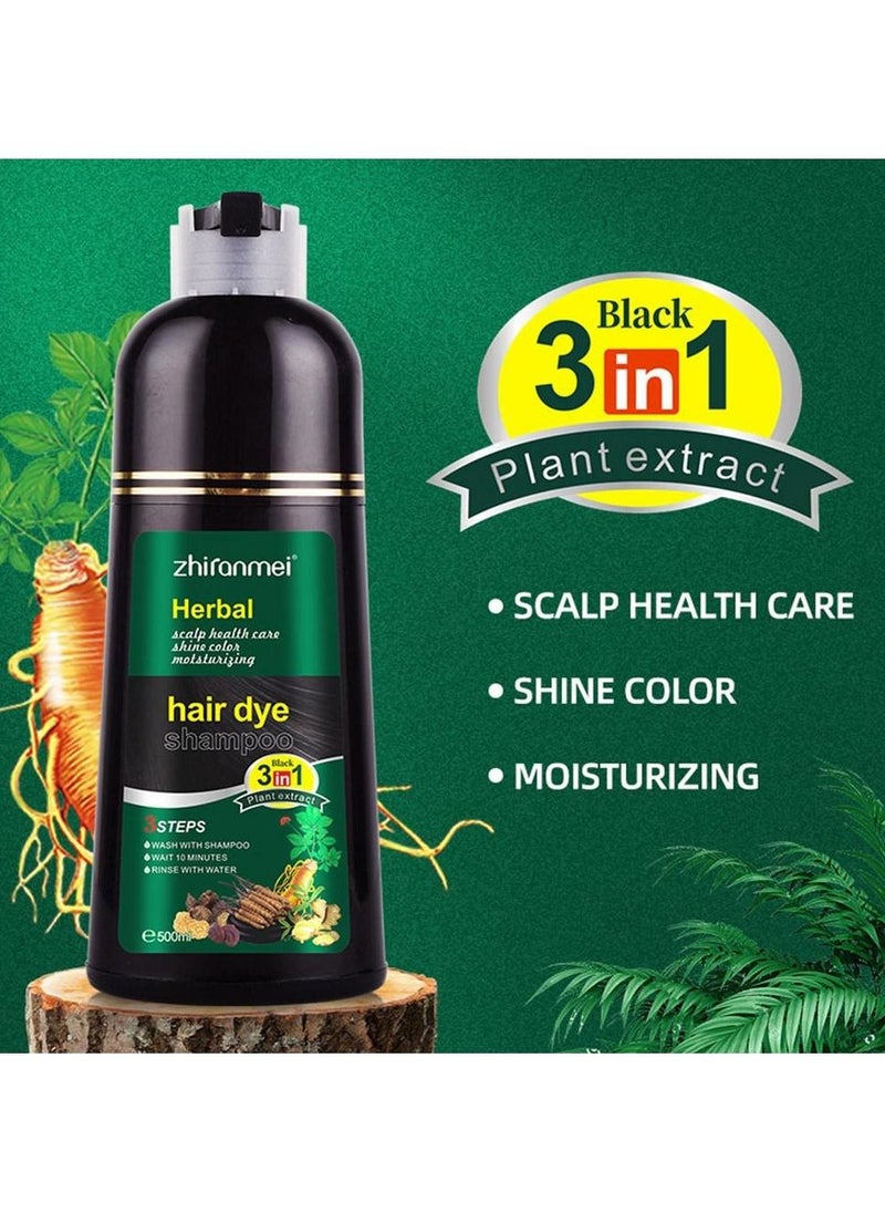 Herbal - Black Hair Shampoo - Black Hair Dye 3 in 1 with Natural Ingredients | 500ml Instant Hair Color Shampoo Hair Dye Shampoo for Women Men, Coloring Shampoo in Minutes At Home Hamil - Image 1