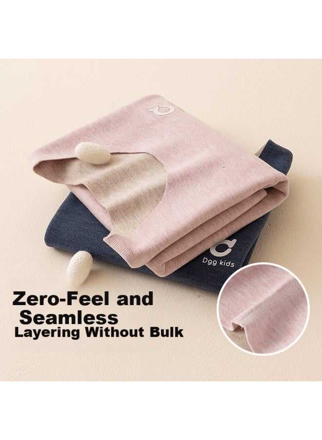 Top melon Dingguagua Children's Warm Vest Inner Wear Round Neck Winter Cashmere Silk Boys Base Layer Warm Shirt Pink 170 - Image 2