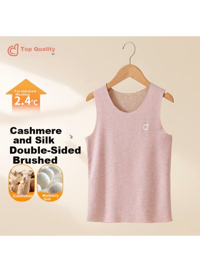 Top melon Dingguagua Children's Warm Vest Inner Wear Round Neck Winter Cashmere Silk Boys Base Layer Warm Shirt Pink 170 - Image 1