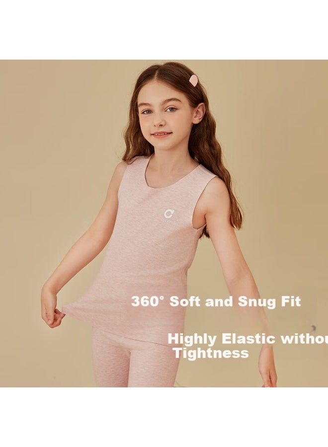 Top melon Dingguagua Children's Warm Vest Inner Wear Round Neck Winter Cashmere Silk Boys Base Layer Warm Shirt Pink 170 - Image 3