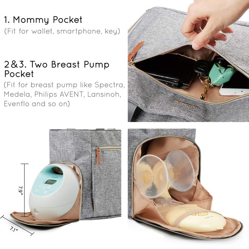 mommore Breast Pump Bag Diaper Tote Bag with 15 Inch Laptop Sleeve Fit Most Breast Pumps like Medela, Spectra S1,S2, Evenflo - Image 5