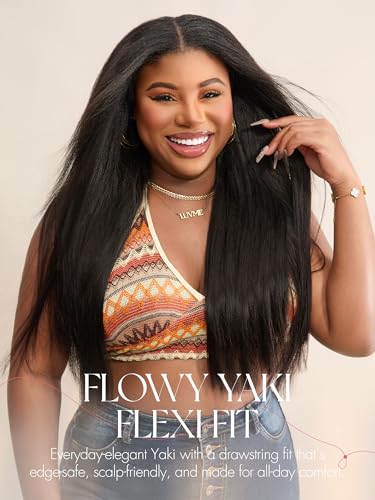 LUVME HAIR Half Wig Yaki Straight FlexiFit Invisi 3 in 1 Wigs Flip Drawstring Wig 200 Density Glueless Wigs 100 Human Hair Natural Black Ready to Go Headband Wig for Women 18 Inches - Image 3