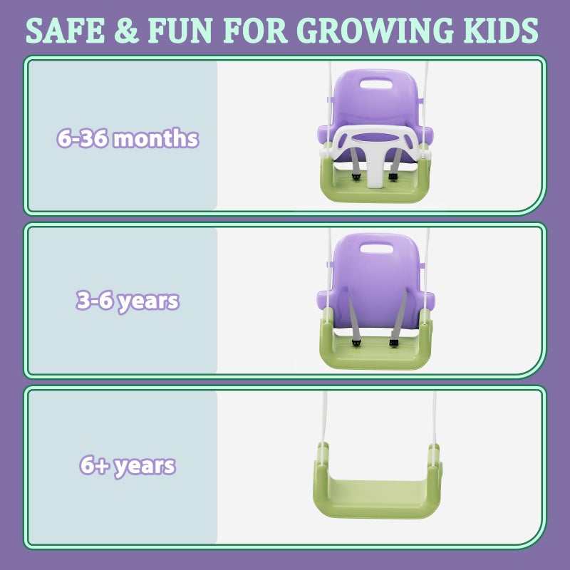 JWPEHOE Toddler Swing with Soft Cushion, Foldable Indoor & Outdoor Baby Swing, Easy to Install & Store for Backyard Play (Purple) - Image 3