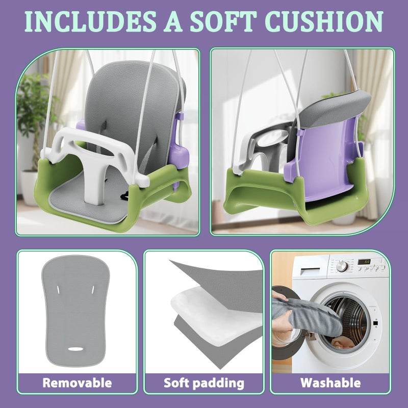 JWPEHOE Toddler Swing with Soft Cushion, Foldable Indoor & Outdoor Baby Swing, Easy to Install & Store for Backyard Play (Purple) - Image 2