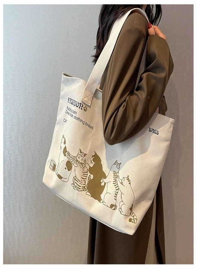 Tote bag canvas large capacity shoulder crossbody fashion handbag  - Image 3