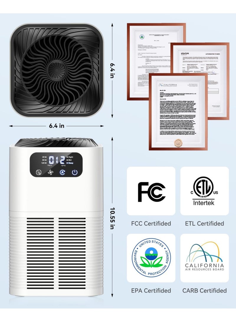 Air Purifiers for Home Large Room up to 1076 Sq Ft², H13 True HEPA Filter Air Purifiers for Bedroom Smoke/Pet Dander/Pollen, 25dB Quiet with Fragrance Diffuser & Air Quality Sensor, White - Image 2