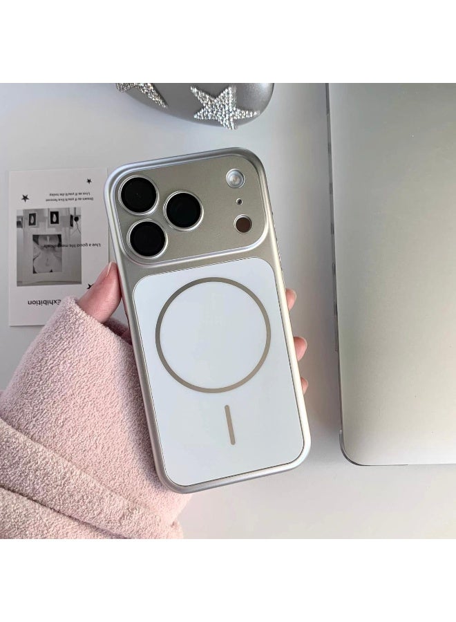 غطاء خلفي MagSafe لهاتف ايفون 17 برو، مقاوم للصدمات كريستالي مع غطاء حماية للكاميرا، فضي - Image 4
