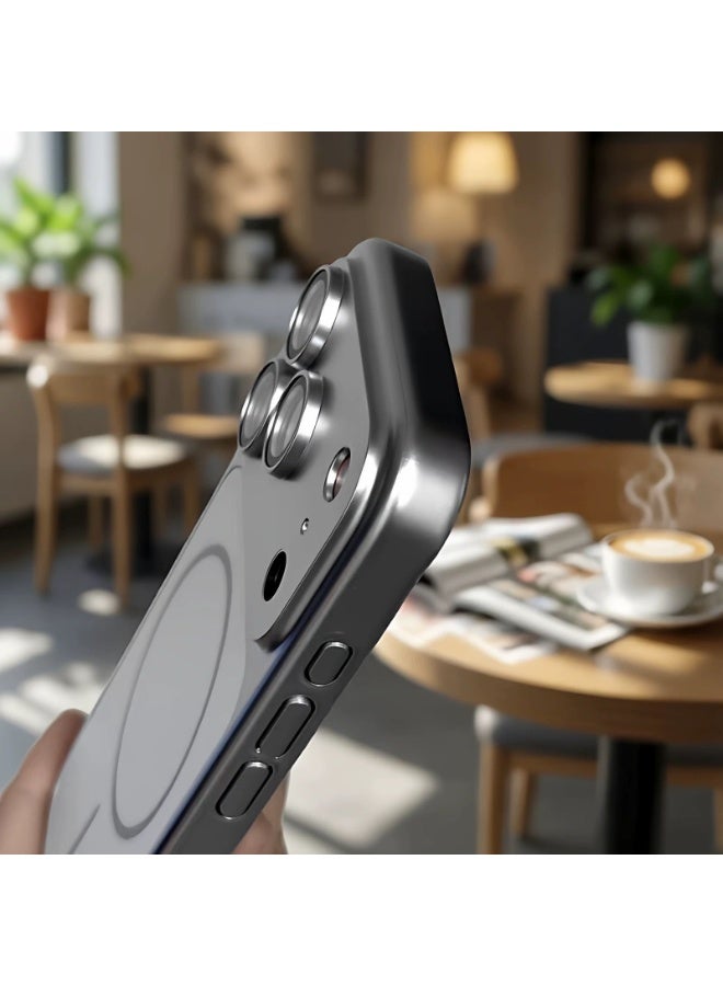 غطاء خلفي MagSafe لهاتف ايفون 17 برو، مقاوم للصدمات كريستالي مع غطاء حماية للكاميرا، فضي - Image 3