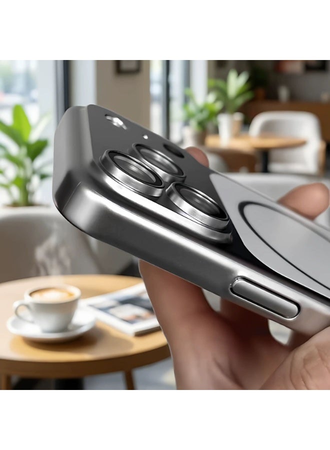 غطاء خلفي MagSafe لهاتف ايفون 17 برو، مقاوم للصدمات كريستالي مع غطاء حماية للكاميرا، فضي - Image 2