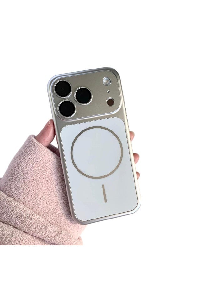 غطاء خلفي MagSafe لهاتف ايفون 17 برو، مقاوم للصدمات كريستالي مع غطاء حماية للكاميرا، فضي - Image 1