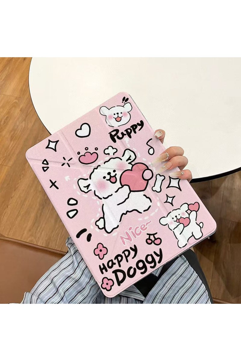 general Y-fold tablet protective case with cute dog design, suitable for iPad 11th generation (A16), featuring a shock-resistant, full-edge design and scratch-resistant outer shell. - Image 1