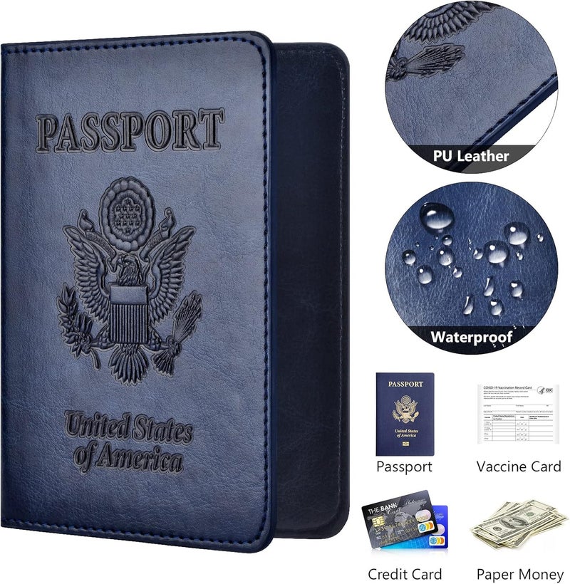 Eoehro Passport and Vaccine Card Holder Combo, Passport Holder with Vaccine Card Slot, Passport Wallet, Passport Cover, Passport Case, Passport Holder for Women and Men(AB-Dark blue) - Image 4