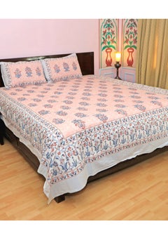 PAHI Pure Cotton Hand Block Bedsheet, King size, FLORAL BEDSHEET, 228/278 CMS, HAND BLOCK PRINTED, JAIPURI