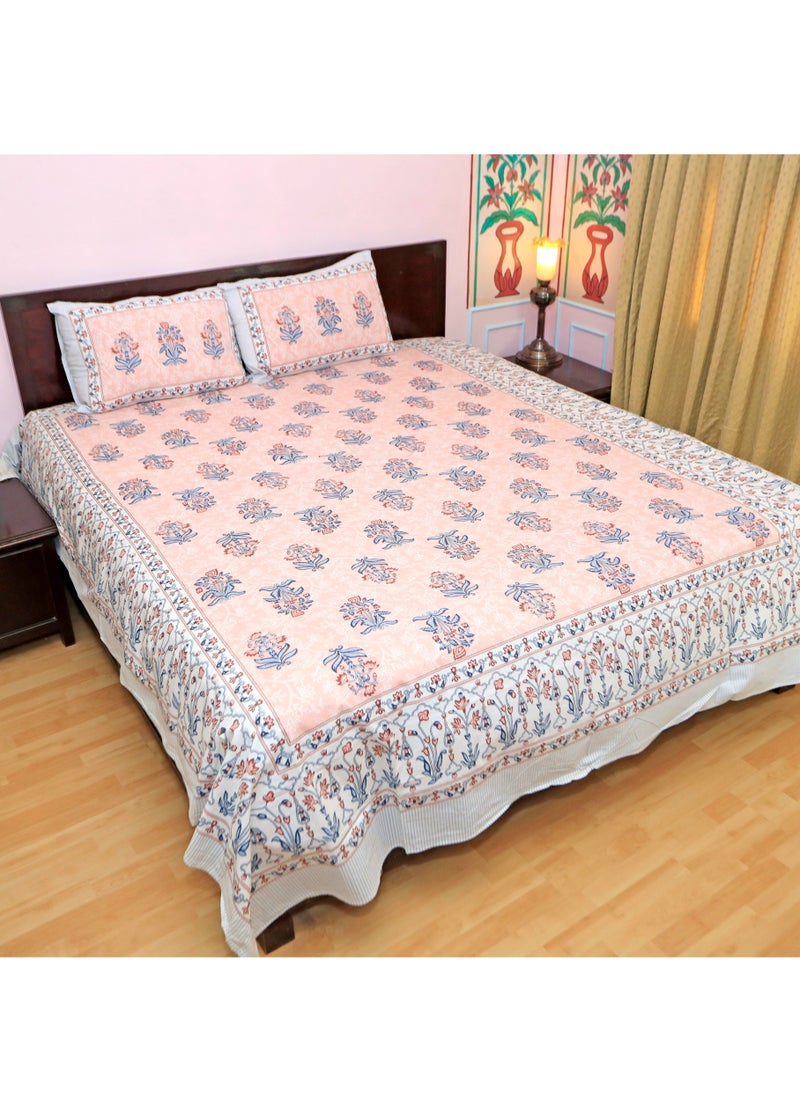 PAHI - PAHI Pure Cotton Hand Block Bedsheet, King size, FLORAL BEDSHEET, 228/278 CMS, HAND BLOCK PRINTED, JAIPURI - Image 1