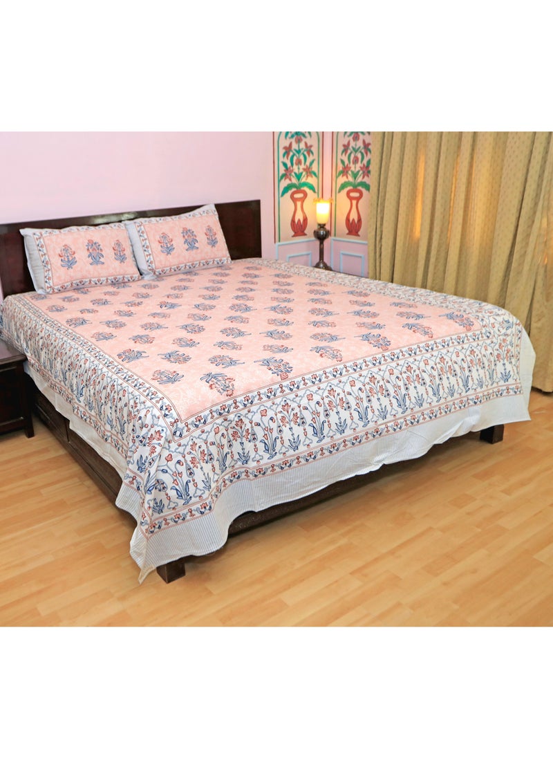 PAHI - PAHI Pure Cotton Hand Block Bedsheet, King size, FLORAL BEDSHEET, 228/278 CMS, HAND BLOCK PRINTED, JAIPURI - Image 1