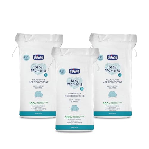 Chicco Baby Moments Cotton Squares Combo of 60 Pcs (White) - Pack of 3 - Image 1