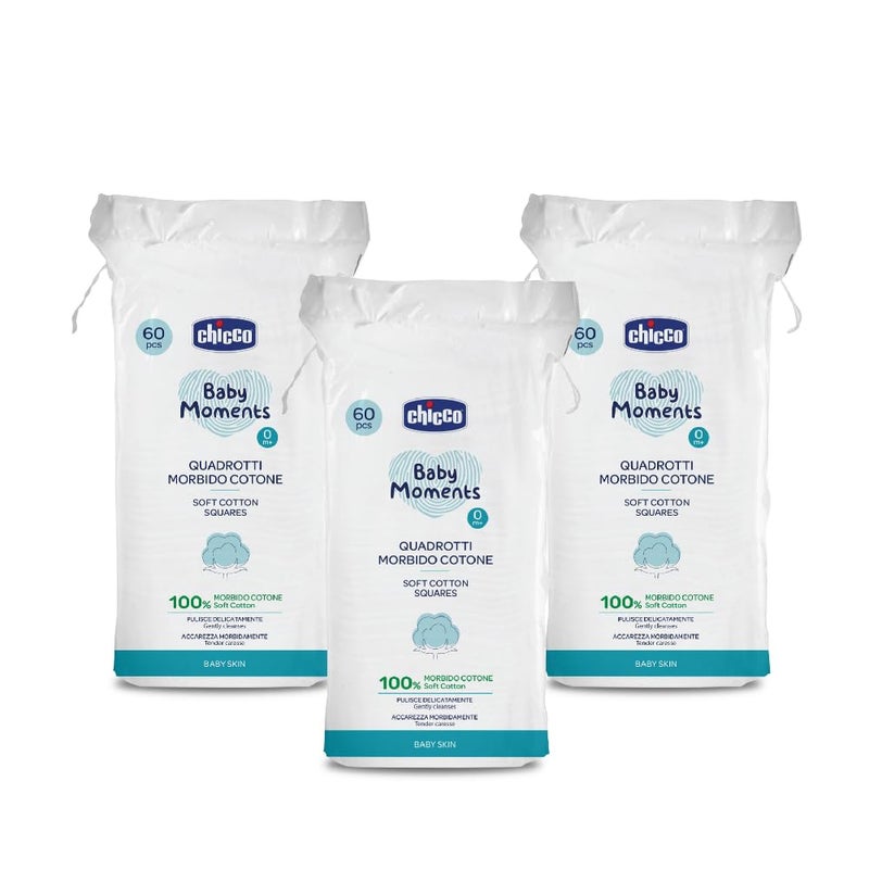 Chicco Baby Moments Cotton Squares Combo of 60 Pcs (White) - Pack of 3 - Image 3