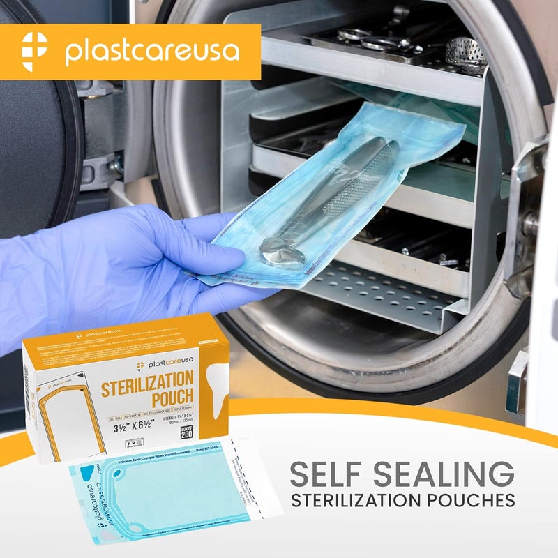 PlastCare USA Store 1000 3.5 X 5.25 Self Sealing Sterilization Pouches - Autoclave Sterilizer Bags Pouch for Sterilizing Dental Medical Instruments & Cleaning Tools - Latex-Free, Color Changin Indicator by - Image 2