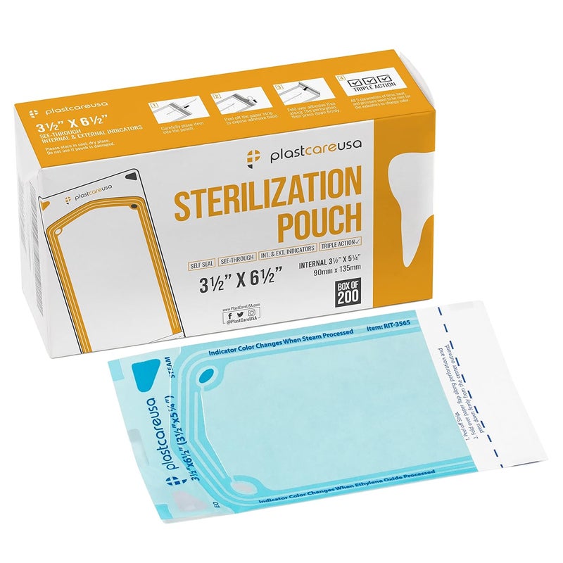 PlastCare USA Store 1000 3.5 X 5.25 Self Sealing Sterilization Pouches - Autoclave Sterilizer Bags Pouch for Sterilizing Dental Medical Instruments & Cleaning Tools - Latex-Free, Color Changin Indicator by - Image 1