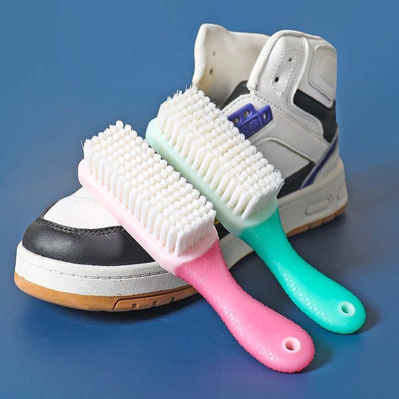 wolpin wolpin Polypropylene Bathroom Cleaning Brush (Pack Of 2) Shoe Brush Multipurpose Washbasin Brush Sliding Door Cleaning With Grip Handle, Pink & Green - Image 3