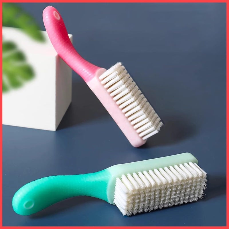 wolpin wolpin Polypropylene Bathroom Cleaning Brush (Pack Of 2) Shoe Brush Multipurpose Washbasin Brush Sliding Door Cleaning With Grip Handle, Pink & Green - Image 1