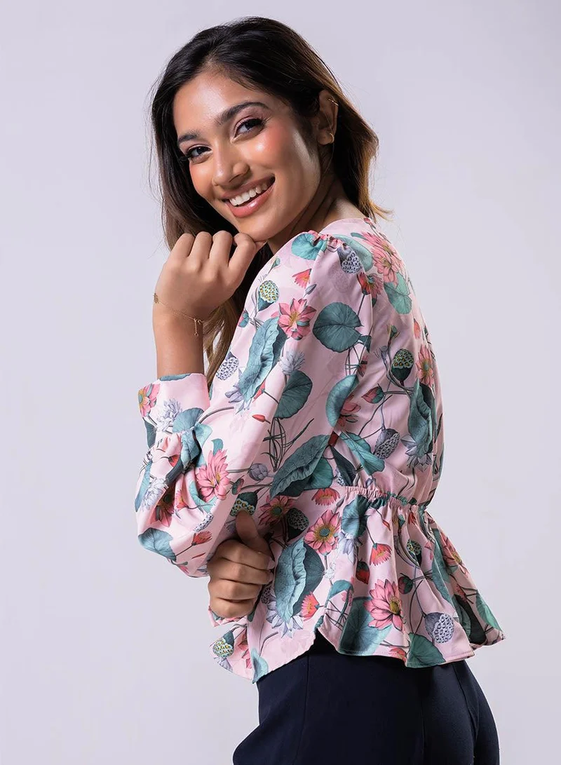 Zigzag  Long Sleeve V Neck Chiffon Printed Top for Women | Best Price UAE